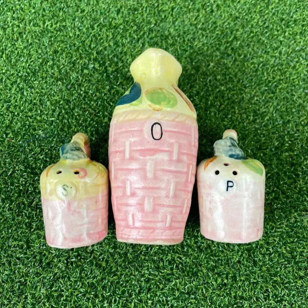 Vintage Japan Ceramic Oil Salt Pepper Shaker Condiment Set